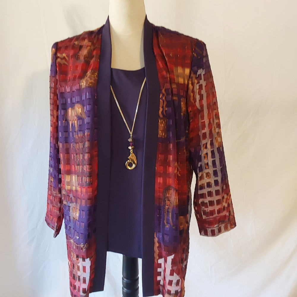 R&M RICHARDS  WOMENS  MULTI PRINT  OPEN  FRONT  CARDIGAN   JACKET Blazer Size 14